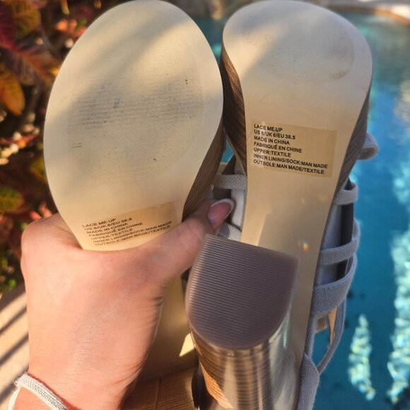 JustFab Cream Lace-Up Block Heels | Size 8.5 | Chic & Comfy - Picture 8 of 8